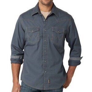 Wrangler Retro Premium Men's 2XL Long Sleeve Solid Snap Western Shirt Blue